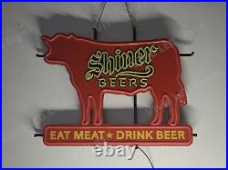 Shiner Beers Eat Meat Drink Beer 24 Vivid LED Neon Sign Light Lamp With Dimmer