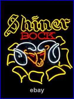 Shiner Bock Beer Ram Horn Texas TX 20x16 Neon Sign Light Lamp Bar Open Glass