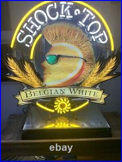 Shock Top Belgian White Beer Bar Neon Sign 20x16 Real Glass Decor