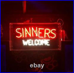 Sinners Welcome Neon Light Sign Lamp Beer Pub 17 Acrylic Box Decor Artwork