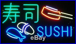 Sushi Fish Japanese Food Open Neon Light Sign 17x14 Beer Glass Decor Lamp