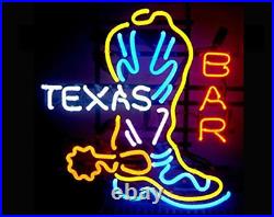 Texas Boot Bar Neon Light Sign 24x12 Beer Lamp Decor Glass Bar Artwork