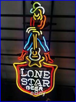 Texas Cowgirl Guitar Lone Star Neon Sign Light Beer Bar Sign Man Cave Wall Decor