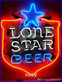 Texas Lone Star Beer Shield Neon Light Sign 20x16 Man Cave Real Glass Bar