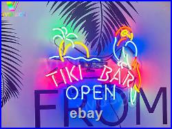 Tiki Bar Open Palm Tree Parrot Acrylic 20x16 Neon Light Sign Lamp Beer Open