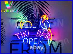 Tiki Bar Open Parrot Palm Tree 20x16 Neon Light Sign Lamp Beer Bar Wall Decor