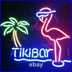 Tiki Bar Pink Flamingo Palm Tree Neon Light Sign 20x16 Beer Lamp Real Glass