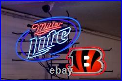 US STOCK Miller Lite Beer Cincinnati Bengals 20x16 Neon Sign Light Real Glass