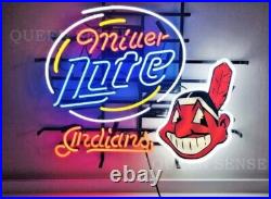 US STOCK Miller Lite Beer Cleveland Indians 20x16 Neon Sign Lamp Light Gift