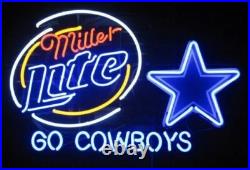 US STOCK Miller Lite Beer Dallas Cowboys 24x20 Neon Sign Lamp Light Xmas Gift