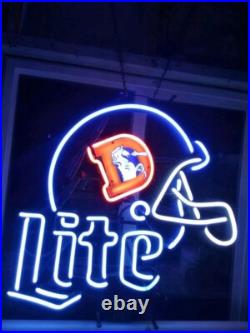 US STOCK Miller Lite Beer Denver Broncos Helmet 20x16 Neon Sign Lamp Xmas