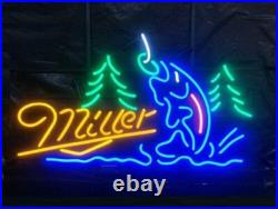 US STOCK Miller Lite Beer Fish Hooked Fishing Trees 20x16 Neon Sign Lamp Light