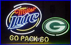 US STOCK Miller Lite Beer Green Bay Packers Go Pack 20x16 Neon Sign Light Gift