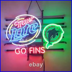 US STOCK Miller Lite Beer Miami Dolphins Go 20x16 Neon Sign Lamp Light Glass