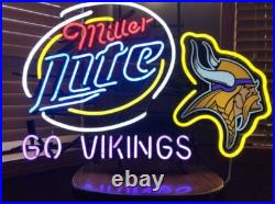 US STOCK Miller Lite Beer Minnesota Vikings Go 20x16 Neon Sign Lamp Light Bar
