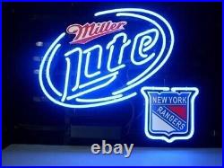 US STOCK Miller Lite Beer New York Rangers 20x16 Neon Sign Lamp Light Gift Bar