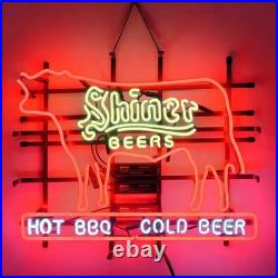 US STOCK Shiner Beer Hot BBQ Cold Beer Neon Sign 24x20 Glass Bar Cave Decor