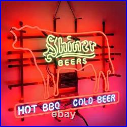 US STOCK Shiner Beer Hot BBQ Cold Beer Neon Sign 24x20 Glass Bar Cave Decor