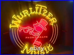 US STOCK Wurlitzer Trumpet Instrument Neon Sign Light HD Vivid Printing 24x24