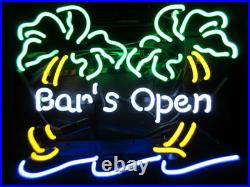US Stock Beer Bar's Open Palm Trees Vintage Neon Sign Light Lamp Glass 19x15