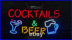 US Stock Cocktails Beer Neon Light Sign Lamp 20x16 Glass Beer Bar Wall Decor