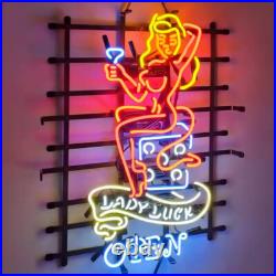 US Stock Lady Luck Casino Open Neon Sign Light Lamp Room Bar Wall Decor 24x20