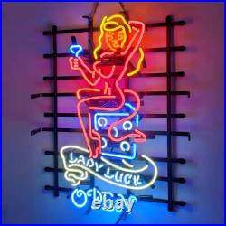 US Stock Lady Luck Casino Open Neon Sign Light Lamp Room Bar Wall Decor 24x20