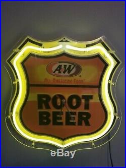 (VTG) A&W Root Beer neon clock light up sign advertising soda pop route 66 rare