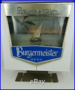 VTG BURGERMEISTER BEER MOTION LIGHTED SIGN CA SAILING couple Palm Neon Products