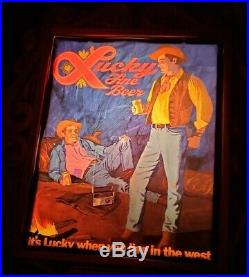 Vintage 1970's Lucky X Lager Fine Beer Neon Lighted Cowboy Sign Western WORKS