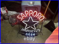 Vintage Neon Sign Sapporo Imported Beer Red White Blue Really Old