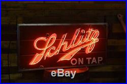 Vintage ORIGINAL Schlitz Beer Porcelain neon sign 1930s ON TAP Working Will SHIP