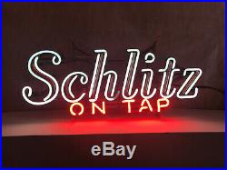 Vintage SCHLITZ BEER ON TAP NEON SIGN 1968- Flashing Excellent Condition