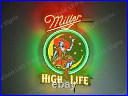 Vivid LED Miller Lite Beer High Life Girl Bar 24x17 Neon Sign Lamp With Dimmer