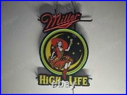 Vivid LED Miller Lite Beer High Life Girl Bar 24x17 Neon Sign Lamp With Dimmer