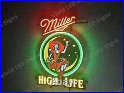 Vivid LED Miller Lite Beer High Life Girl Bar 24x17 Neon Sign Lamp With Dimmer