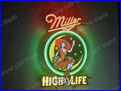 Vivid LED Miller Lite Beer High Life Girl Bar 24x17 Neon Sign Lamp With Dimmer