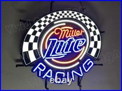 Vivid LED Miller Lite Beer Racing Flags 24x20 Neon Sign Lamp With Dimmer
