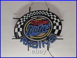 Vivid LED Miller Lite Beer Racing Flags 24x20 Neon Sign Lamp With Dimmer
