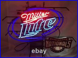Washington Nationals Miller Lite Beer 20x16 Neon Light Sign Lamp Bar Glass