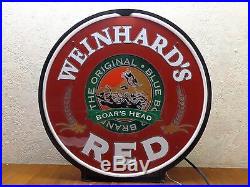 Weinhard's Red Beer Rotating Neon Light Sign Blue Boar Boar's Head Bar Mancave
