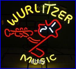 Wurlitzer Music Trumpet 20x16 Neon Light Lamp Sign Beer Wall Decor Glass Bar